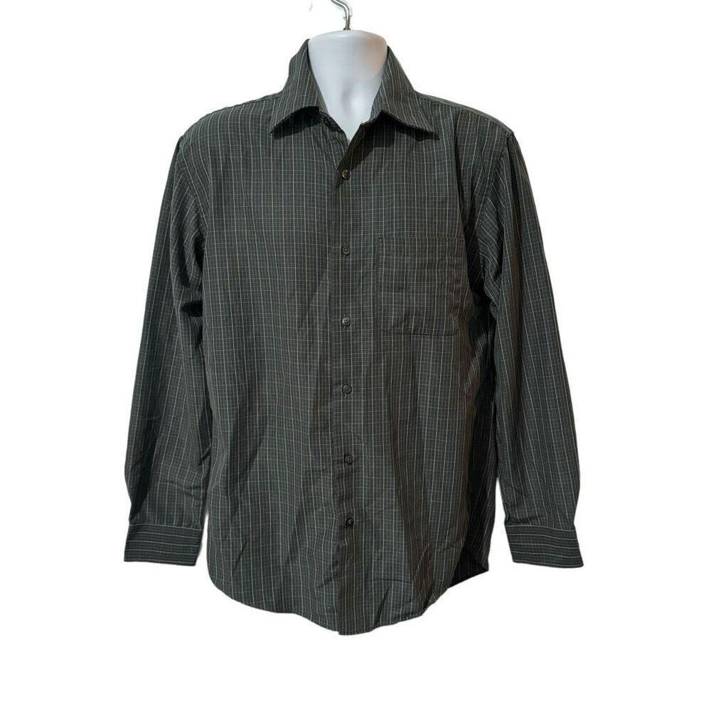 Van Heusen Men’s Gray Button Down Dress Shirt Long Sleeve Plaid Size M 15-15.5